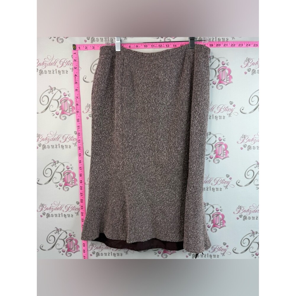 Précis Petiet Classic A-Line Wool Knit Skirt in Chocolate Brown White